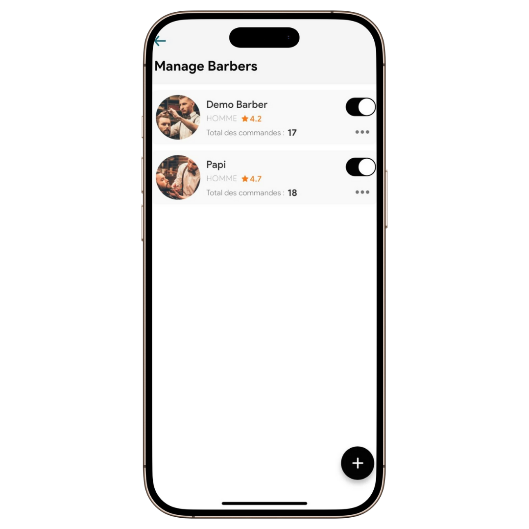 Ecran de gestion des coiffeurs