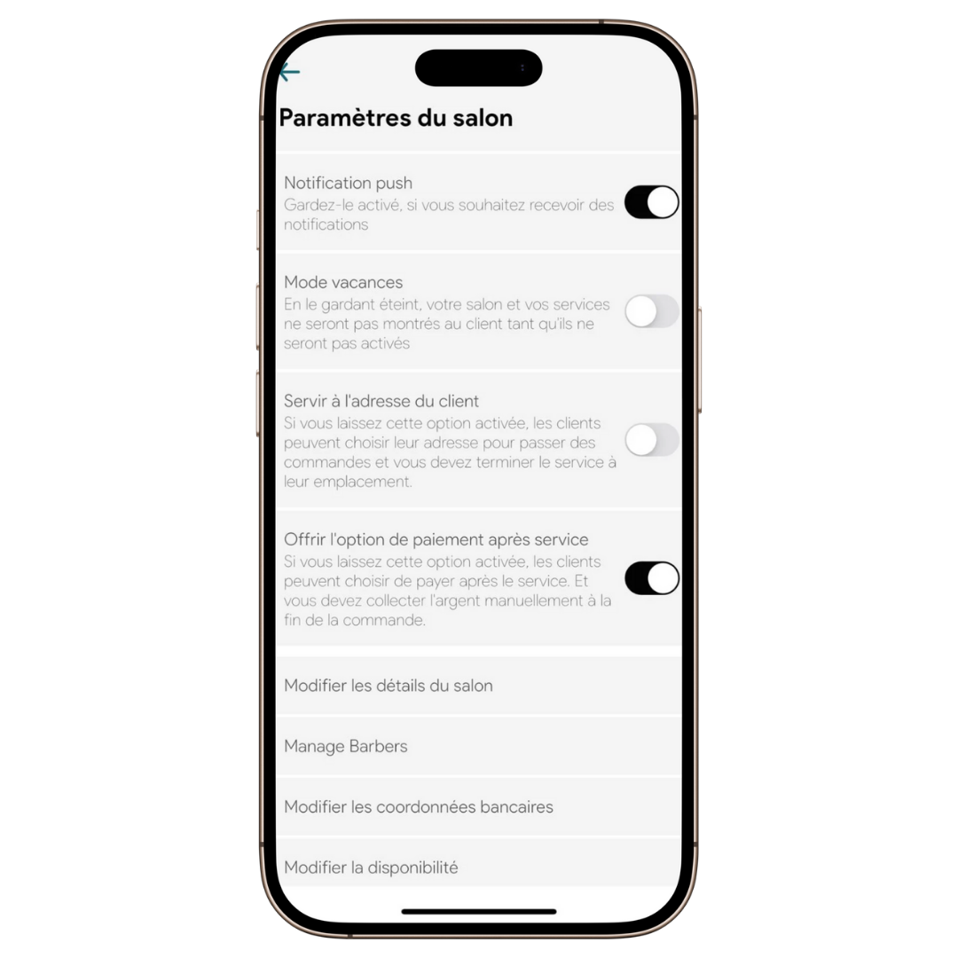 Ecran des parametres