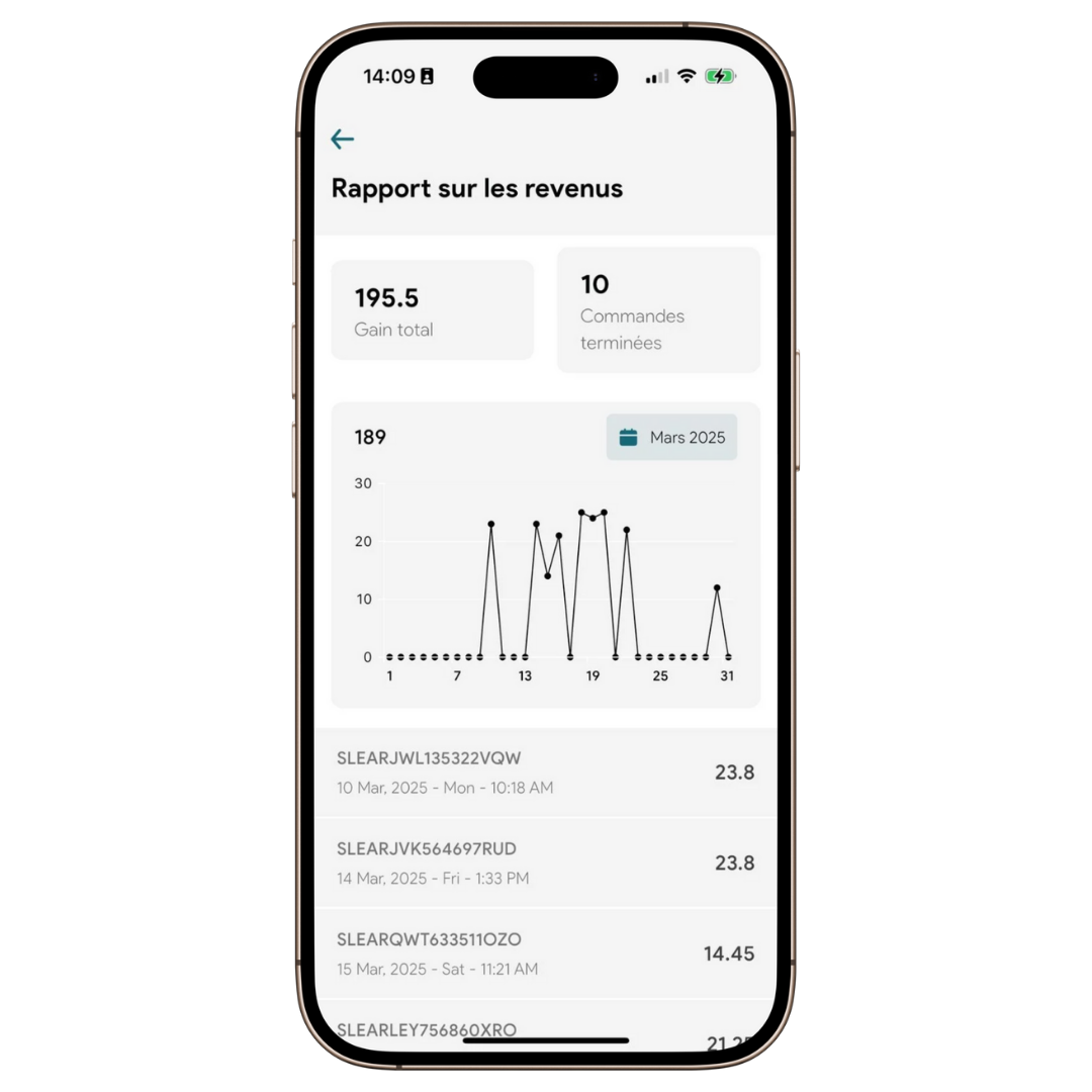 Ecran des rapports de revenus