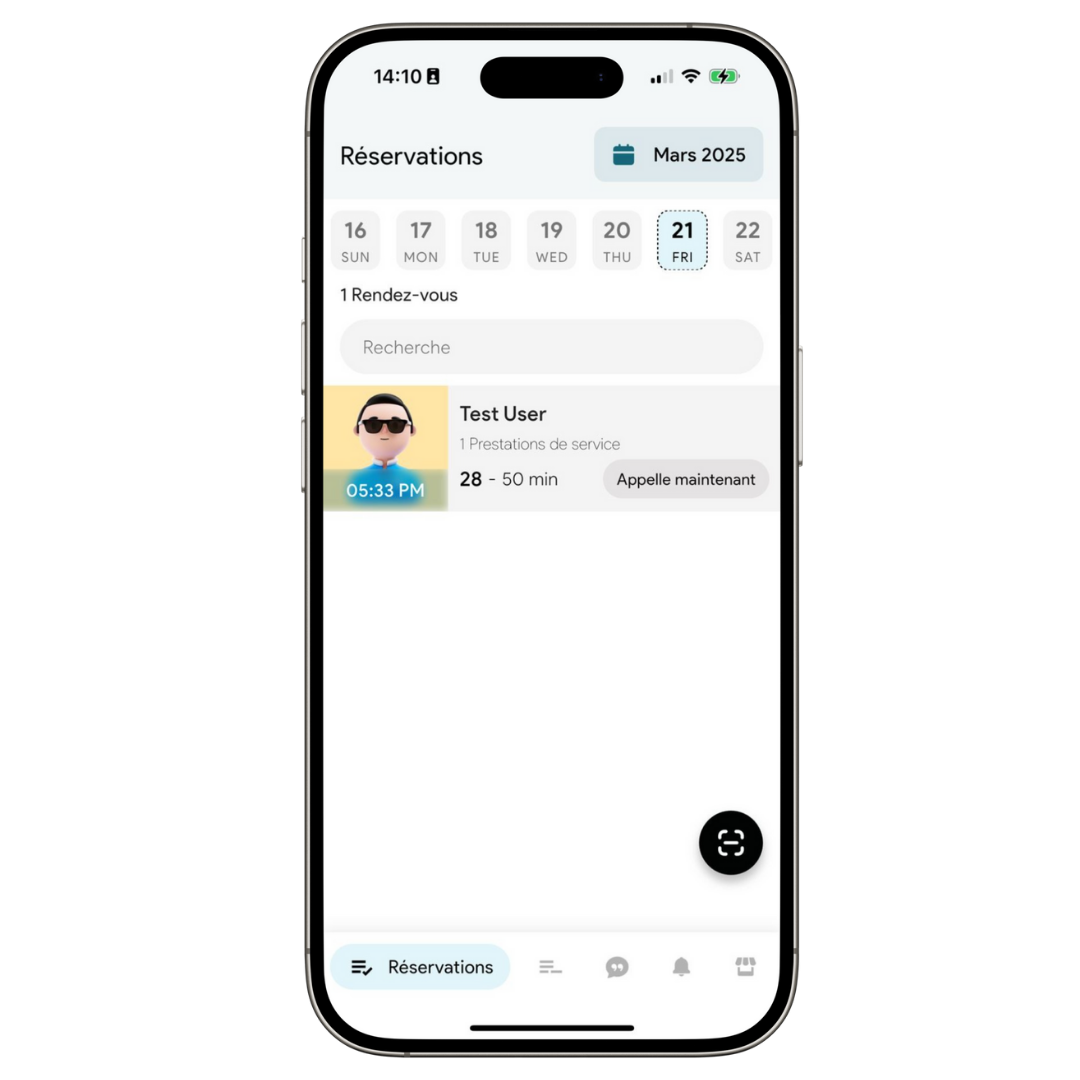 Ecran des reservations