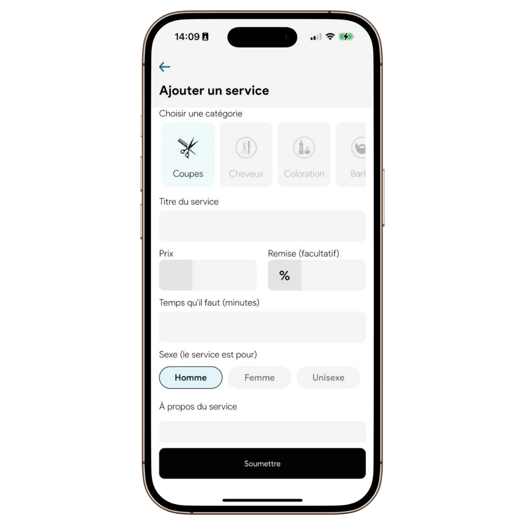 Ecran de gestion des services