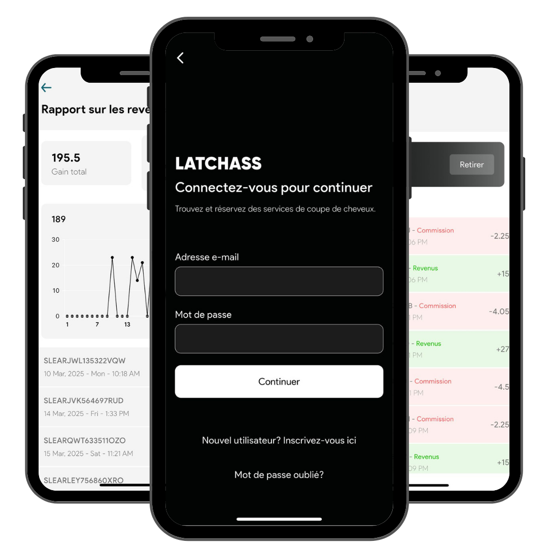 Ecran de bienvenue de l'application Latchass Salon